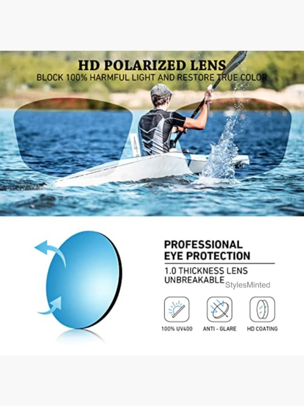 Polarized Sports Sunglasses UV400 Protection Rectangular Driving Fishing